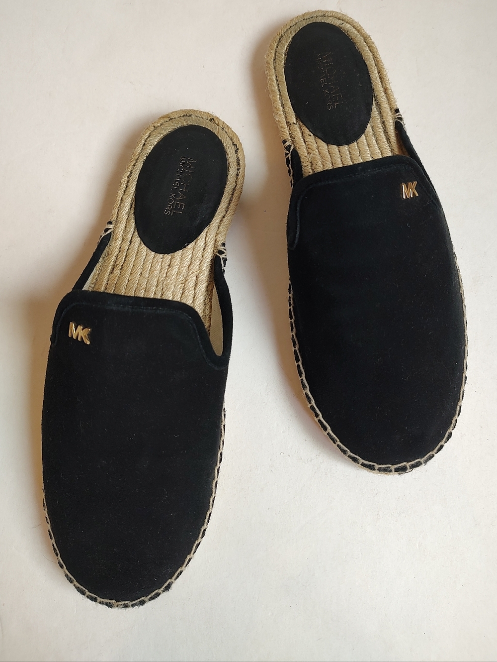 Michael Kors Hastings Espadrilles Slides Black Suede Mules Flats MK 8.5 NWOB